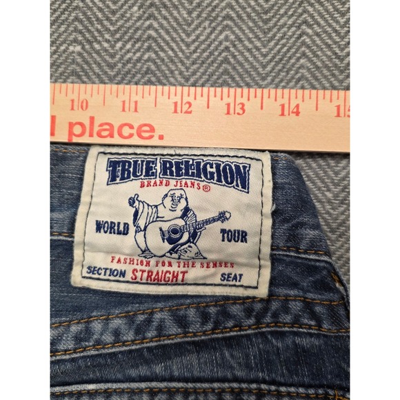 True Religion Straight Leg Jeans Mens 29 Blue Medium Wash Made in USA Distressed - Picture 5 of 11